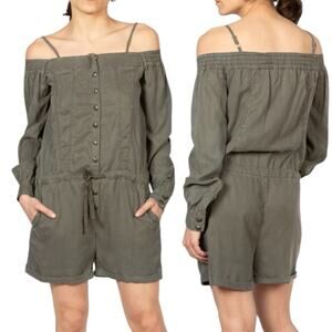 The Kooples Olive Green Cold-Shoulder Lyocell Romper Women's Small Boho $250 NWT